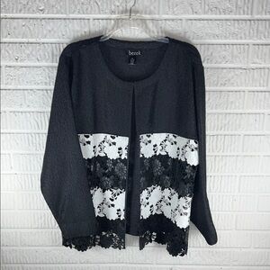 berek Black Cardigan with White Floral Lace Insets